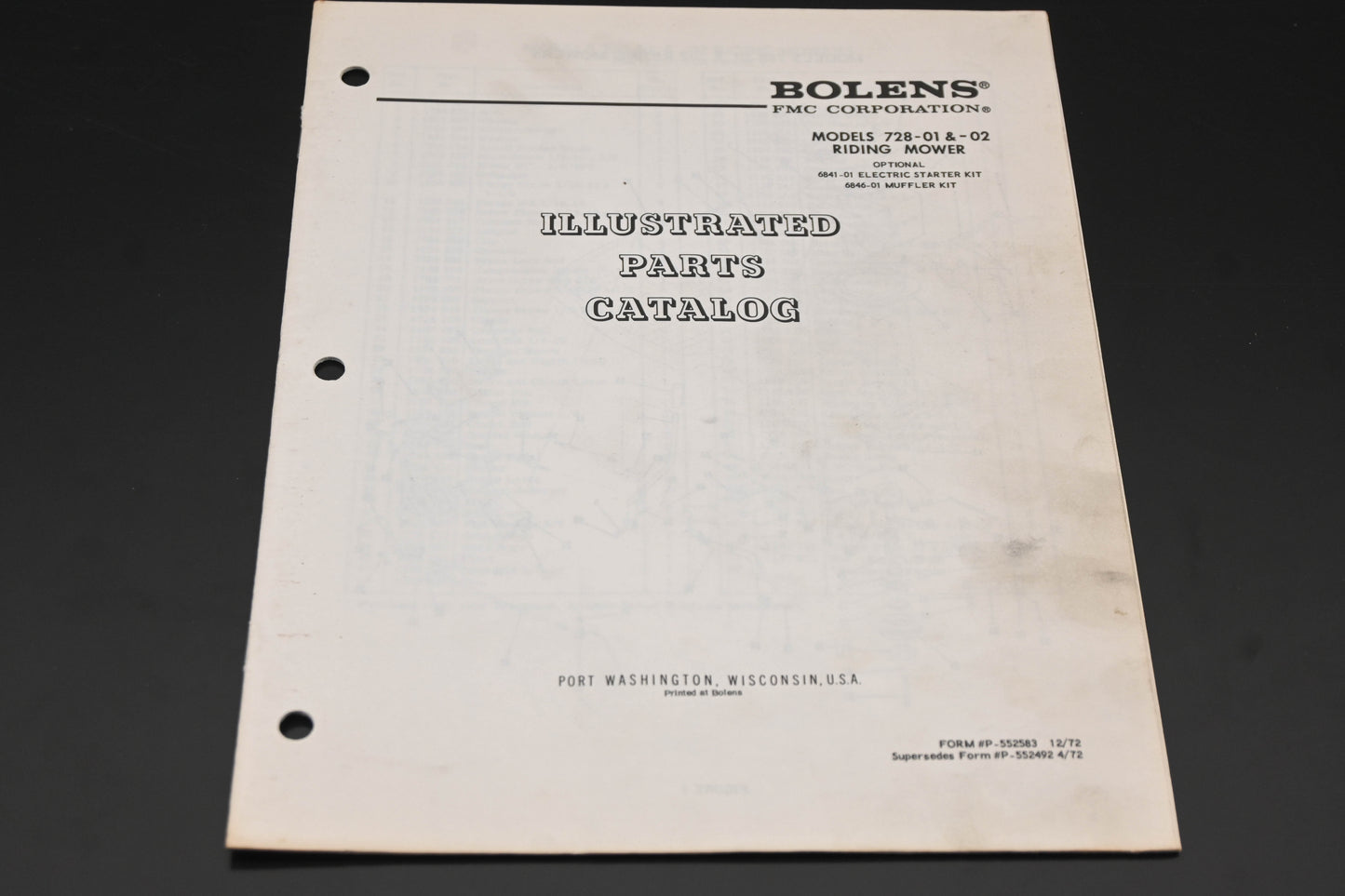 Bolens P-552583 Models 728-01 & -02 Riding Mower Parts Catalog