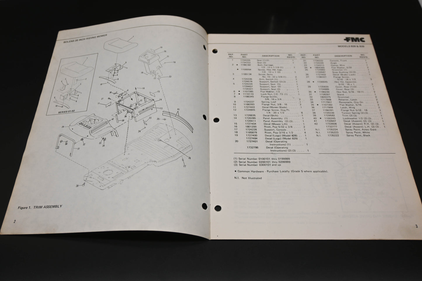 Bolens P552725-2 77 Riding Mower Models 828 829 Parts List