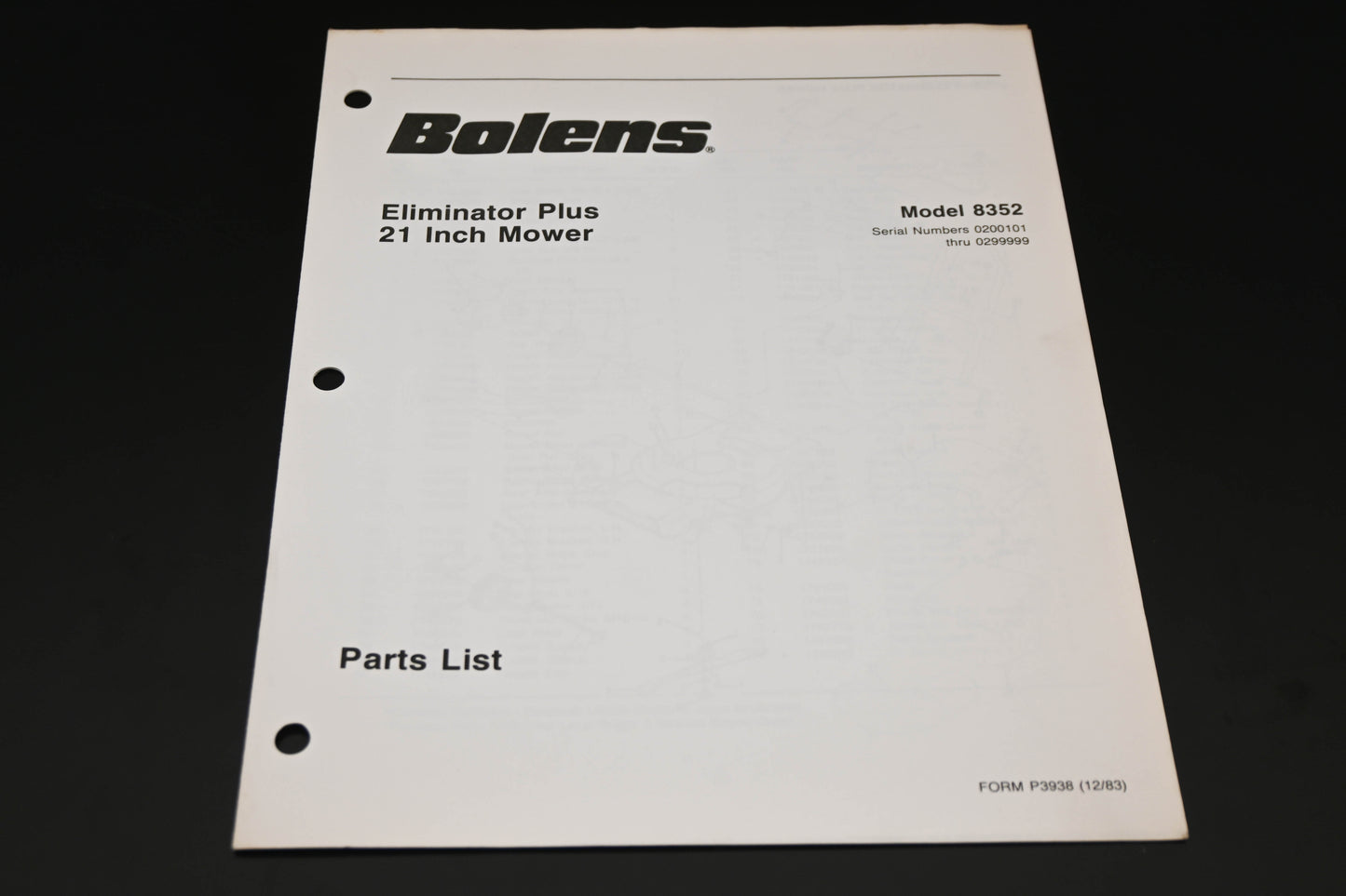 Bolens P3938 83 Eliminator Plus 21" Mower Model 8352 Parts List