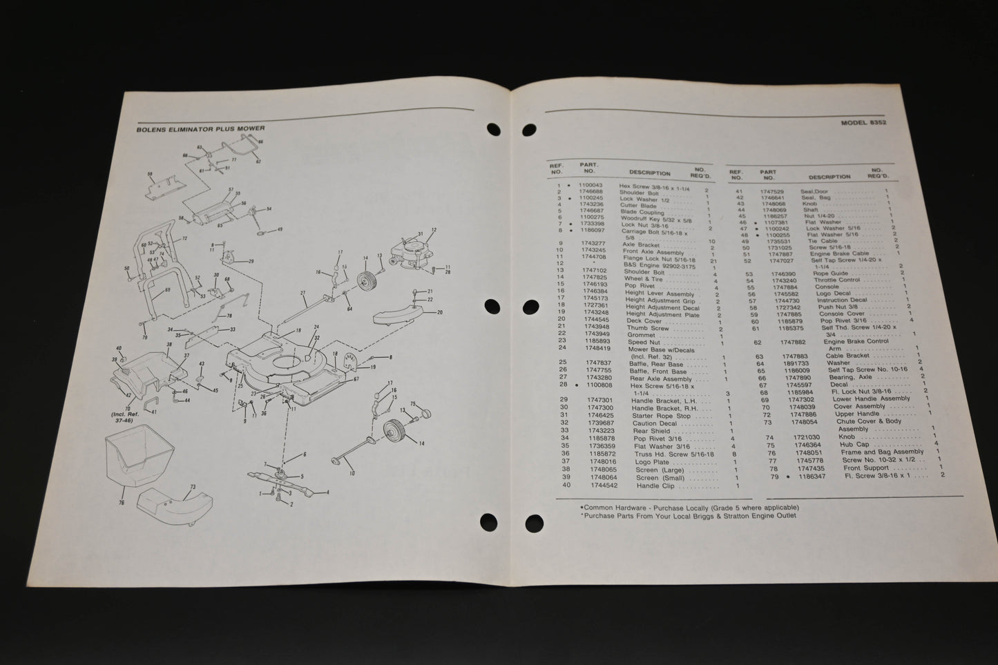 Bolens P3938 83 Eliminator Plus 21" Mower Model 8352 Parts List