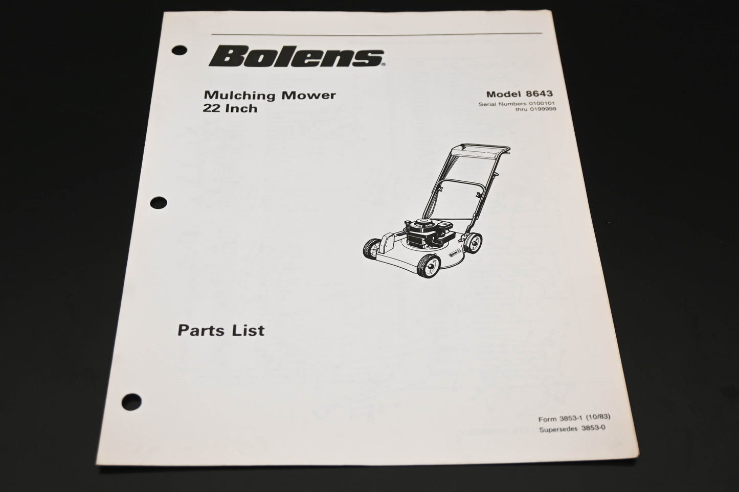 Bolens 3853-1 83 Eliminator Plus 21" Mower Model 8643 Parts List