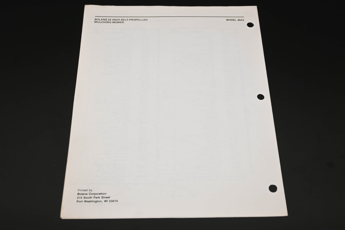 Bolens 3853-1 83 Eliminator Plus 21" Mower Model 8643 Parts List