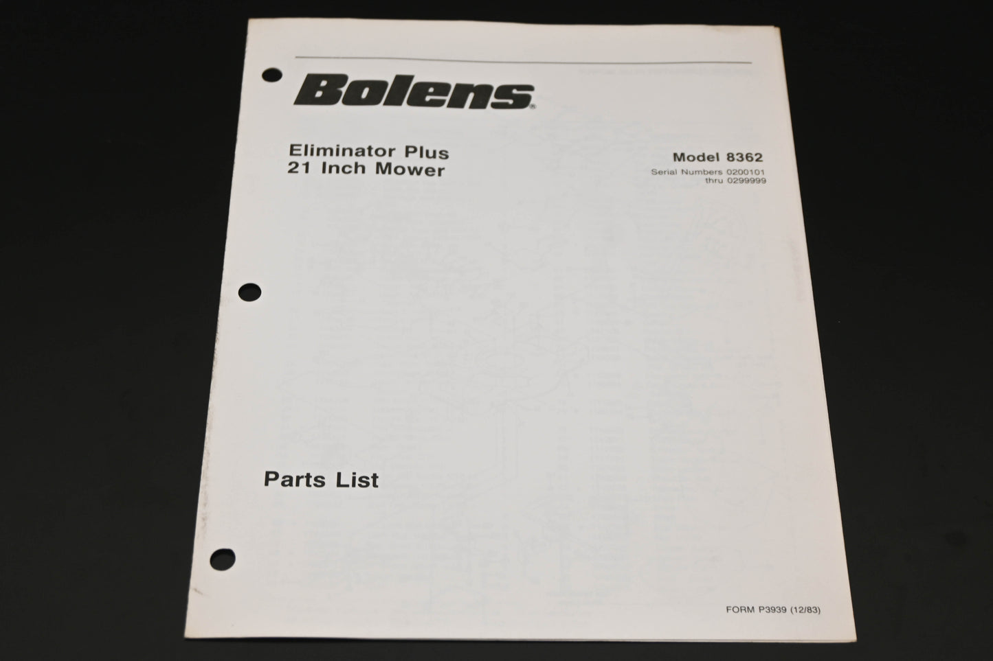 Bolens P3939 83 Eliminator Plus 21" Mower Model 8362 Parts List