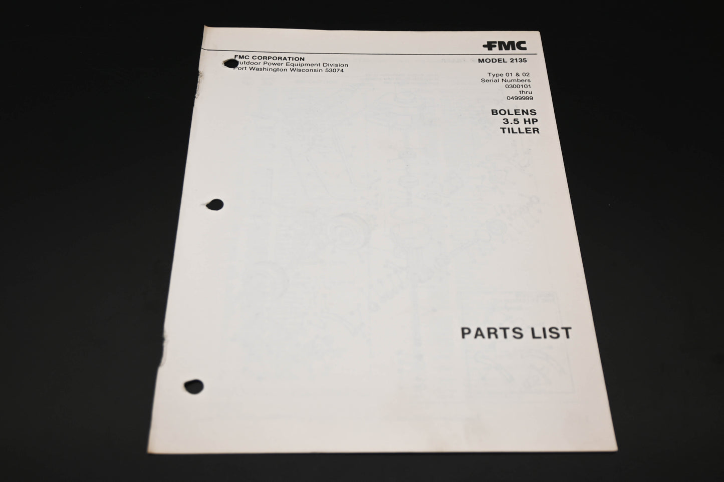 Bolens P-552595-2 3.5HP Tiller Model 2135 Parts List