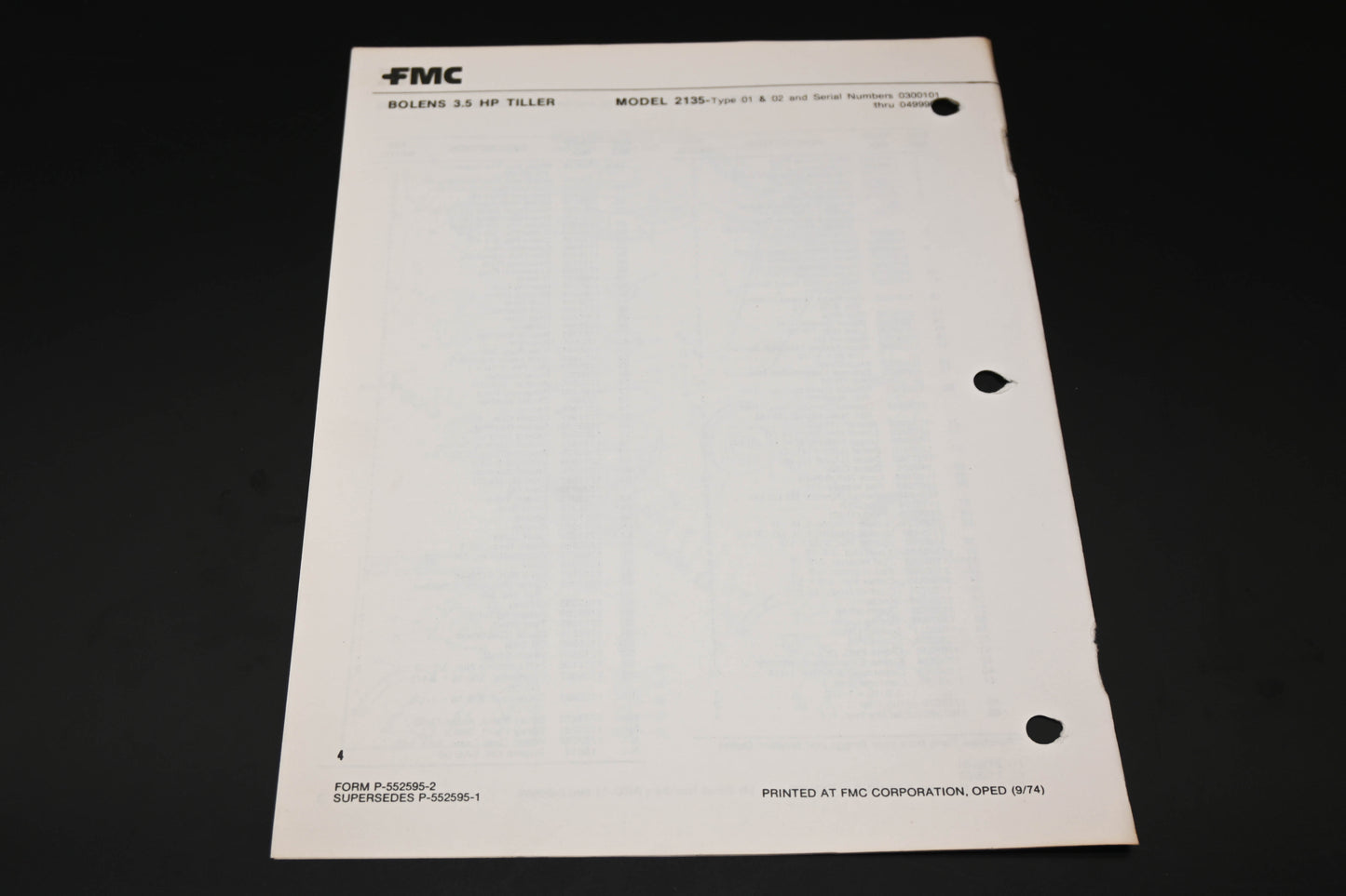 Bolens P-552595-2 3.5HP Tiller Model 2135 Parts List