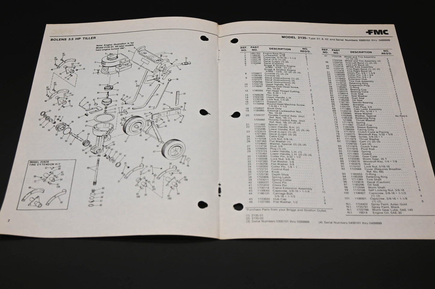 Bolens P-552595-2 3.5HP Tiller Model 2135 Parts List