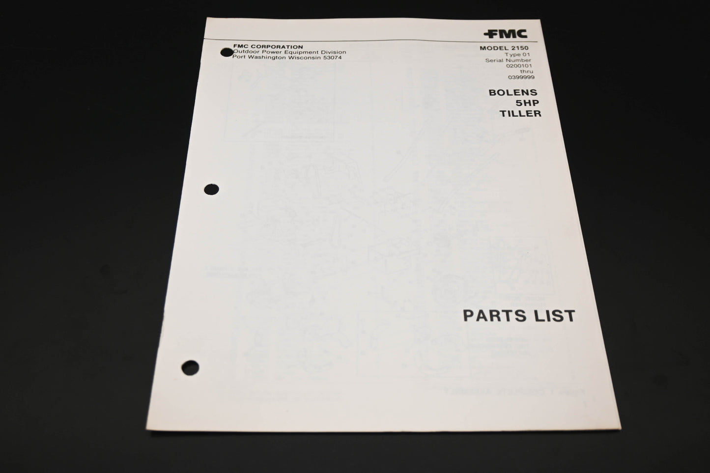 Bolens P-552482 5HP Tiller Model 2150 Parts List