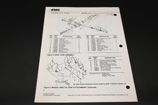 Bolens P-552482 5HP Tiller Model 2150 Parts List