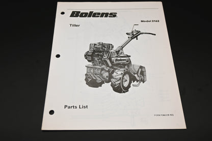 Bolens P3863 Tiller Model 2162 Parts List