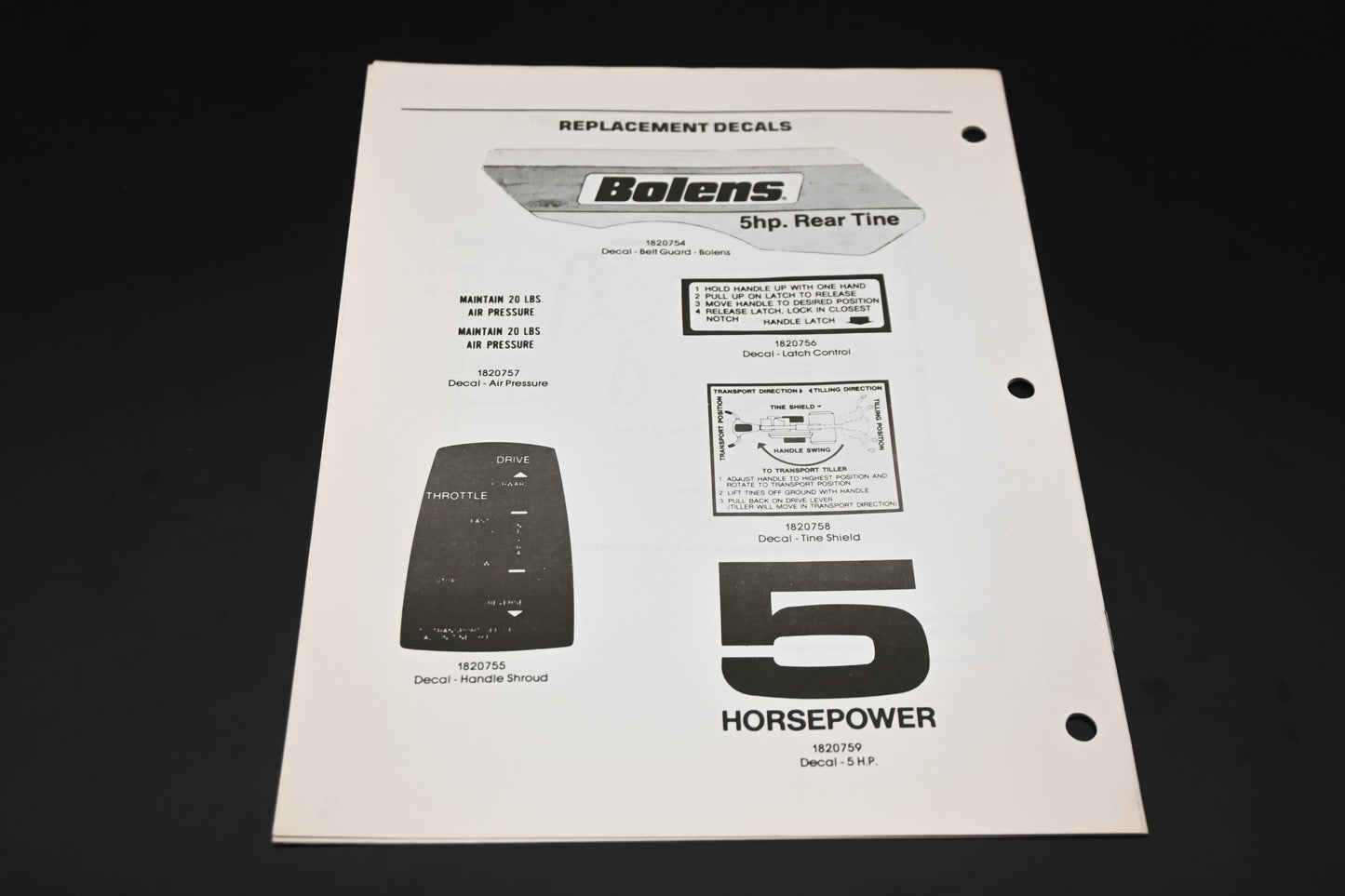 Bolens P3863 Tiller Model 2162 Parts List
