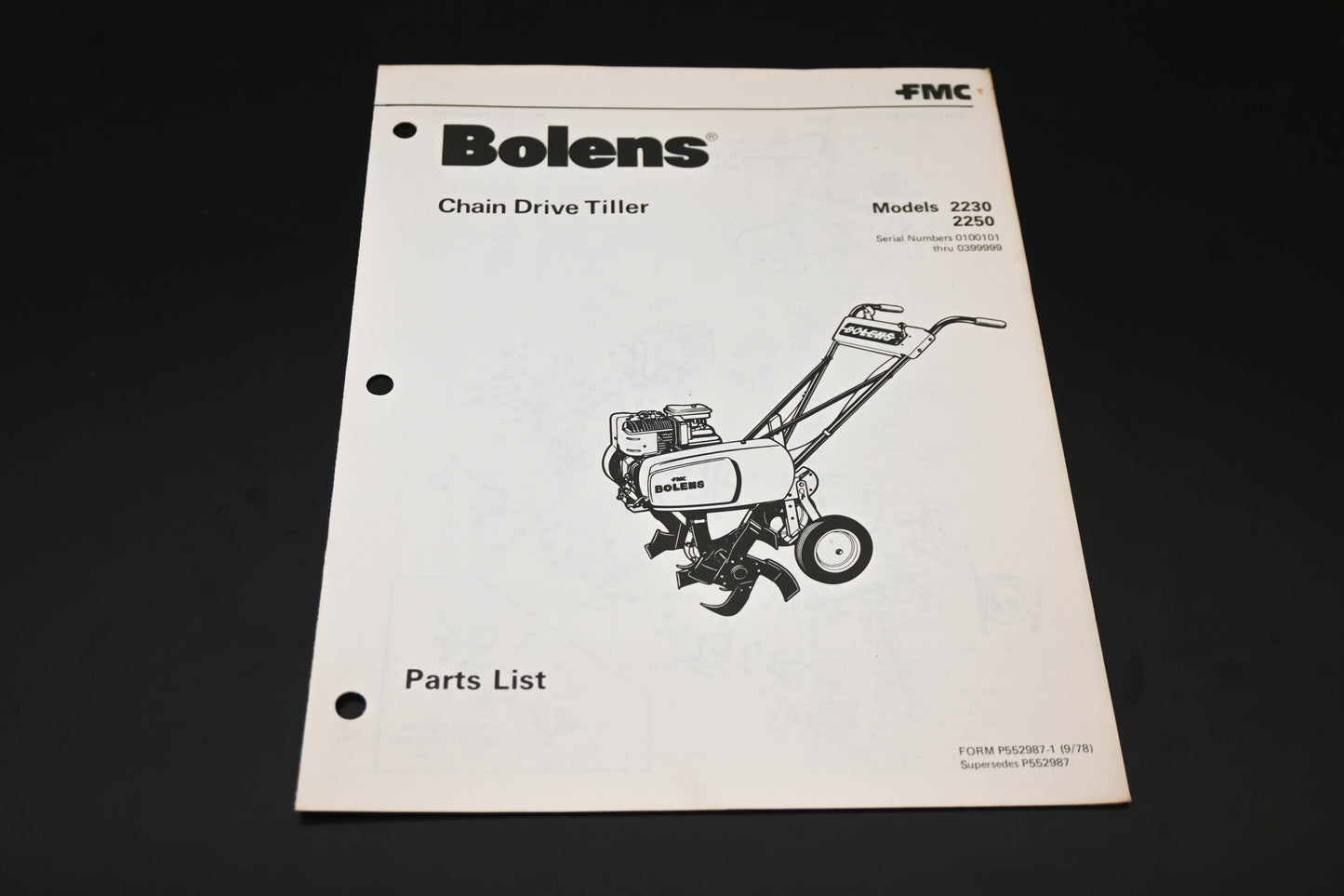 Bolens P552987-1 78 Chain Drive Tiller Models 2230 2250 Parts List