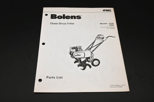 Bolens P552987-1 78 Chain Drive Tiller Models 2230 2250 Parts List