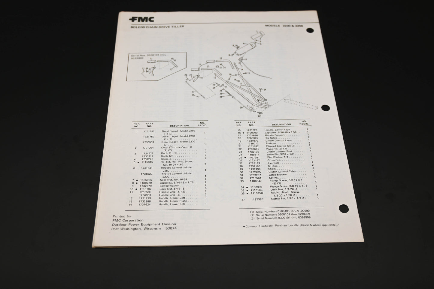 Bolens P552987-1 78 Chain Drive Tiller Models 2230 2250 Parts List