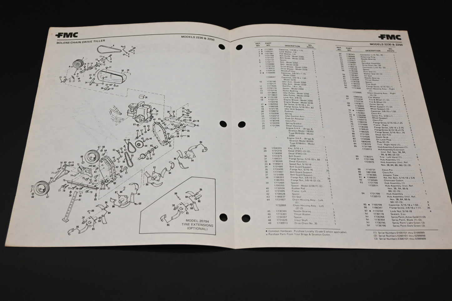 Bolens P552987-1 78 Chain Drive Tiller Models 2230 2250 Parts List