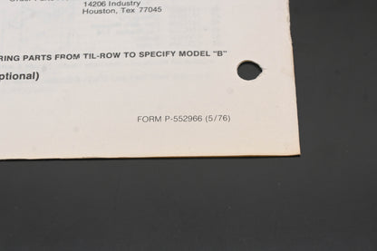 Bolens P-552966 5HP Tiller Model 2255 Parts List