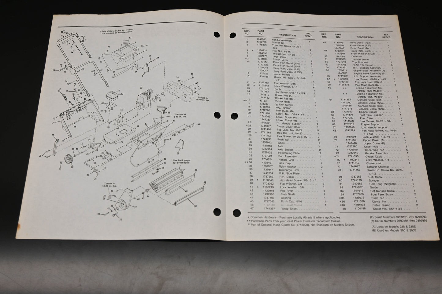 Bolens P3911 83 Mini Snow Thrower Models 225 300 Parts List