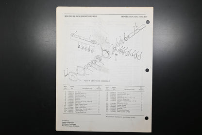 Bolens P-3819-3 85 Snow Thrower Models 524 624 724 824 Parts List