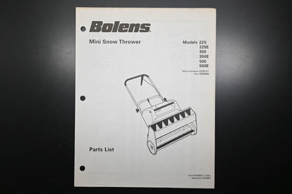 Bolens P553692-1 82 Mini Snow Thrower Models 225 350 500 Parts List