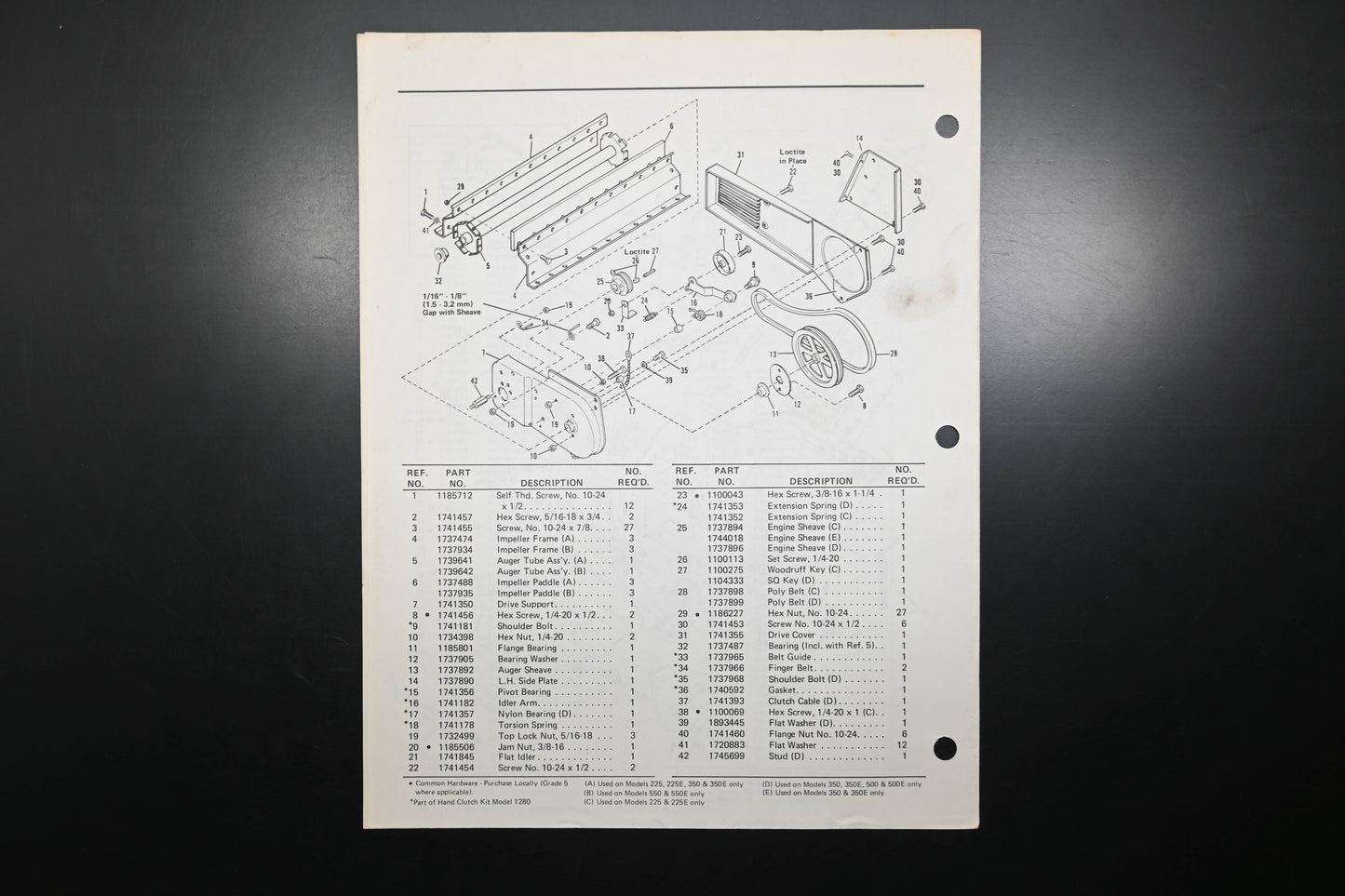 Bolens P553692-1 82 Mini Snow Thrower Models 225 350 500 Parts List