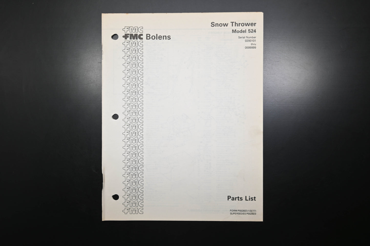 Bolens P552923-1 77 Snow Thrower Model 524 Parts List