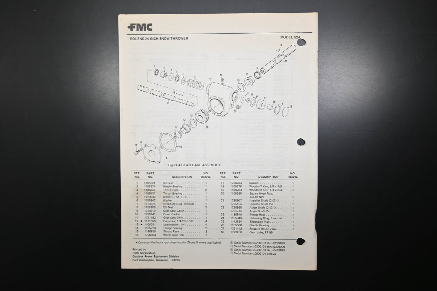 Bolens P552923-1 77 Snow Thrower Model 524 Parts List