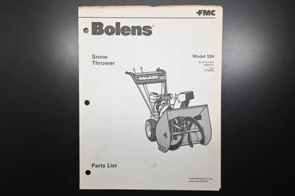 Bolens P553270-1 79 Snow Thrower Model 524 Parts List