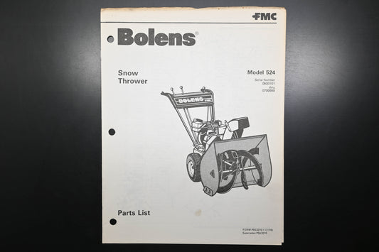 Bolens P553270-1 79 Snow Thrower Model 524 Parts List
