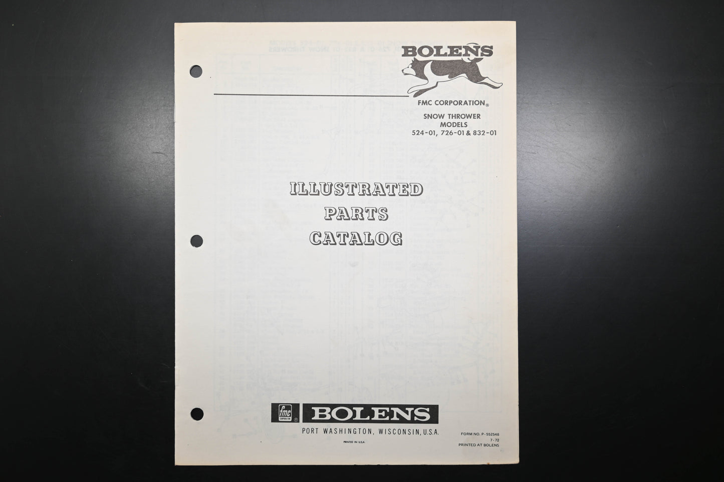 Bolens P-552548 Snow Thrower Models 524-01 726-01 832-01 Parts Catalog