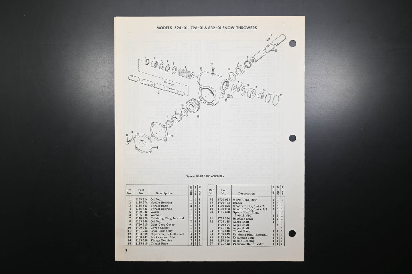 Bolens P-552548 Snow Thrower Models 524-01 726-01 832-01 Parts Catalog