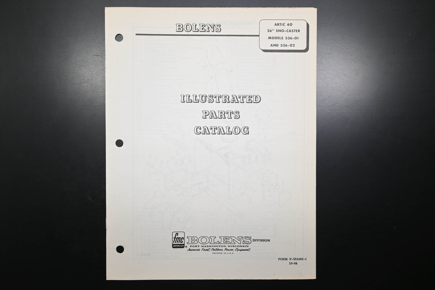 Bolens P-551465-1 Arctic 60 Sno-Caster Models 536-01 & -02 Parts Catalog