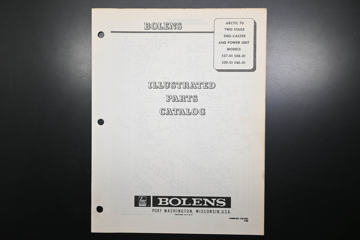 Bolens P-551943 Arctic 70 Sno Caster Models 537-01 - 540-01 Parts Catalog