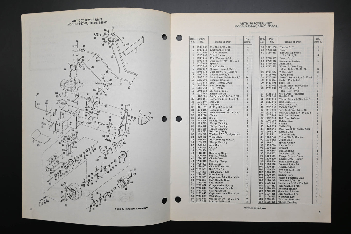 Bolens P-551943 Arctic 70 Sno Caster Models 537-01 - 540-01 Parts Catalog