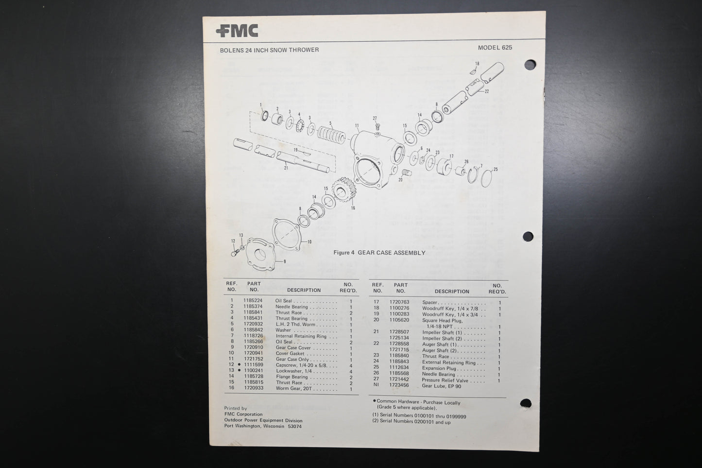 Bolens P552967-1 77 Snow Thrower Model 625 Parts List