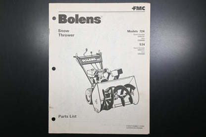 Bolens P-553660-1 80 Snow Thrower Models 524 & 724 Parts List