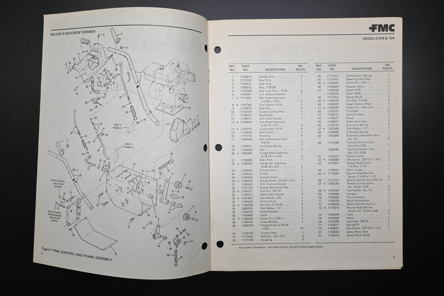 Bolens P-553660-1 80 Snow Thrower Models 524 & 724 Parts List