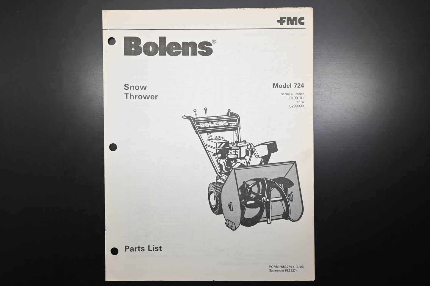 Bolens P553274-1 79 Snow Thrower Model 724 Parts List