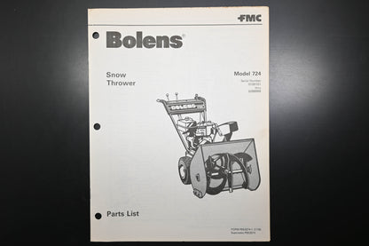 Bolens P553274-1 79 Snow Thrower Model 724 Parts List