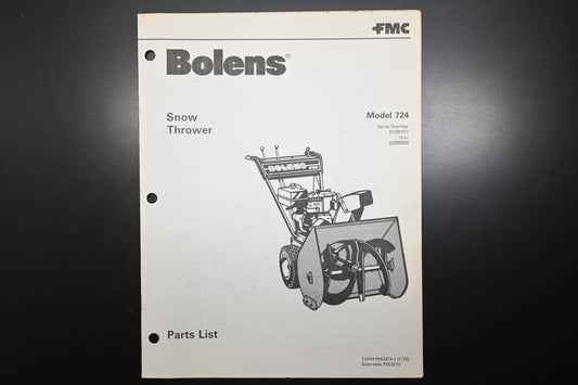 Bolens P553274-1 79 Snow Thrower Model 724 Parts List