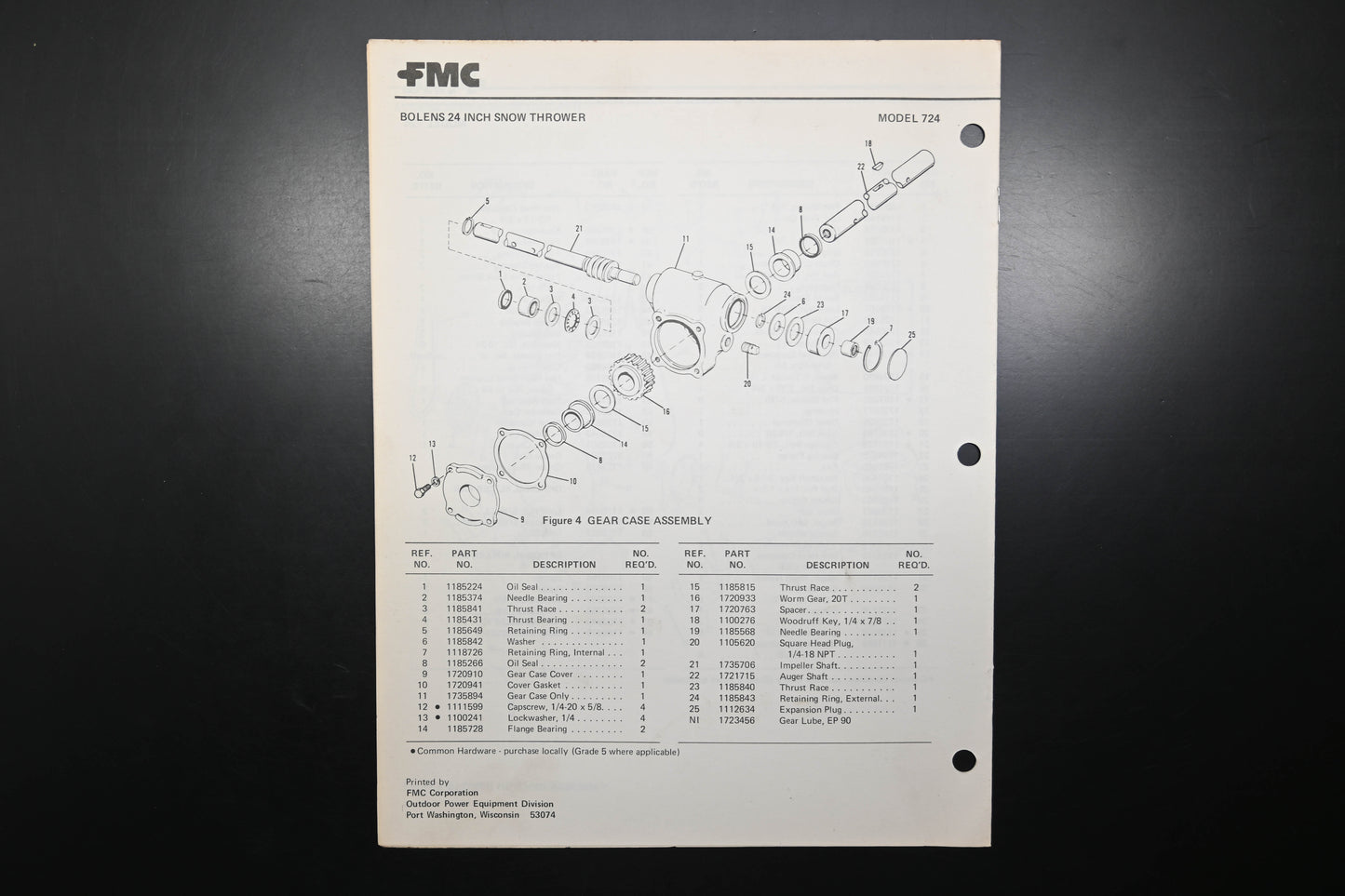 Bolens P553274-1 79 Snow Thrower Model 724 Parts List