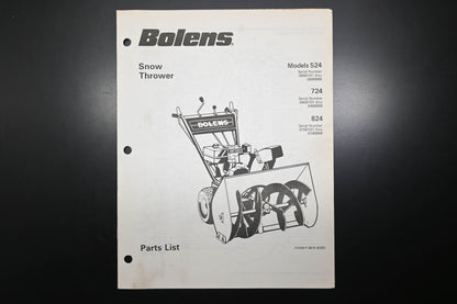 Bolens P-3819 82 Snow Thrower Models 524 724 824 Parts List