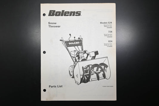 Bolens P-3819 82 Snow Thrower Models 524 724 824 Parts List