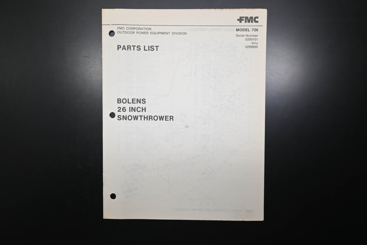 Bolens P-552707 73 Snow Thrower Model 726 Parts List
