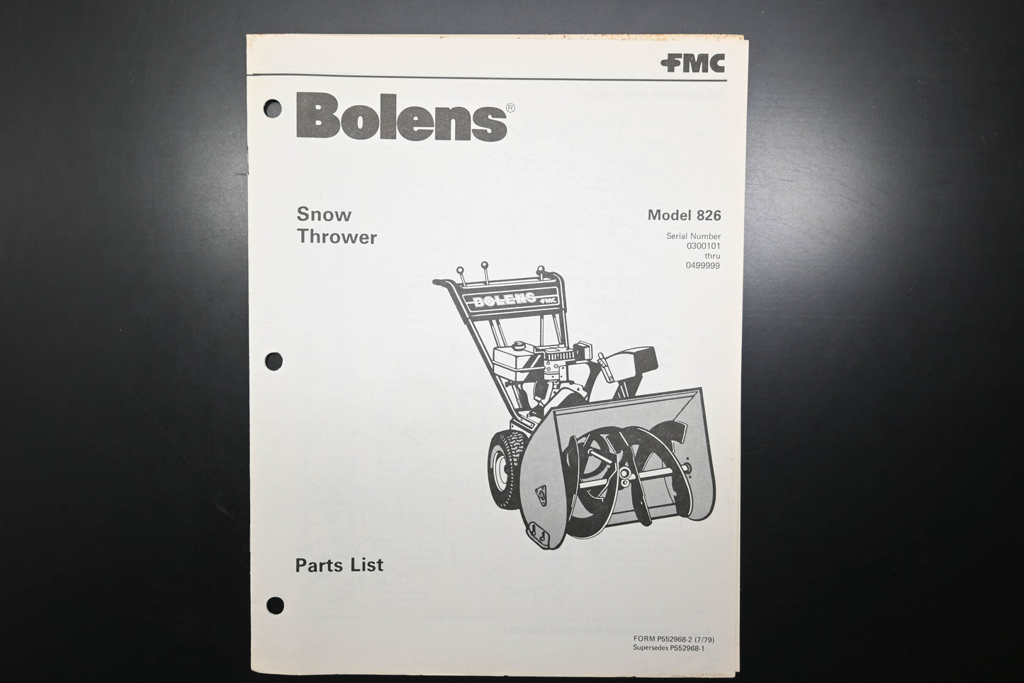 Bolens P552968-2 79 Snow Thrower Model 826 Parts List