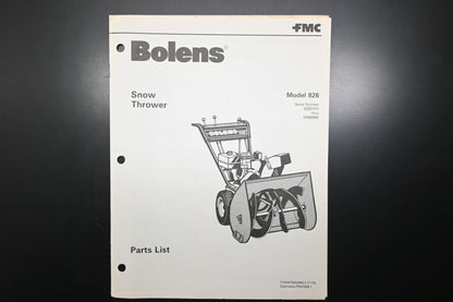 Bolens P552968-2 79 Snow Thrower Model 826 Parts List