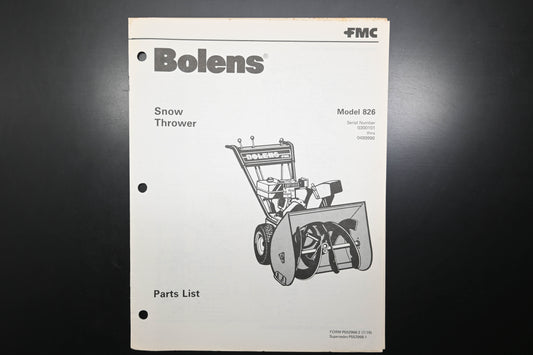 Bolens P552968-2 79 Snow Thrower Model 826 Parts List