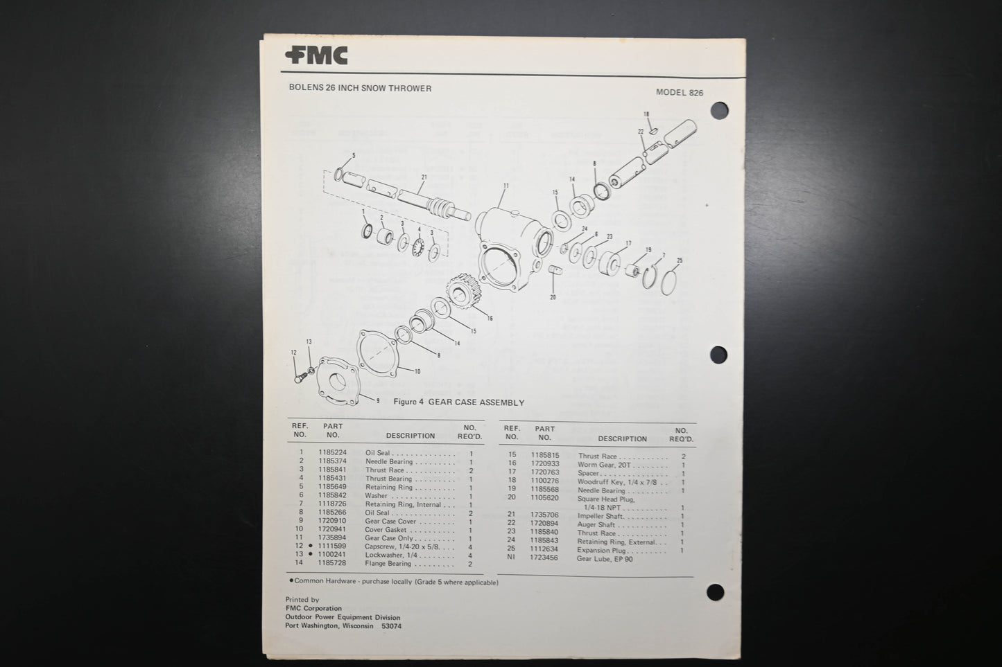 Bolens P552968-2 79 Snow Thrower Model 826 Parts List