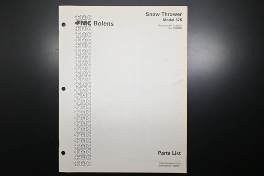 Bolens P552968 77 Snow Thrower Model 826 Parts List