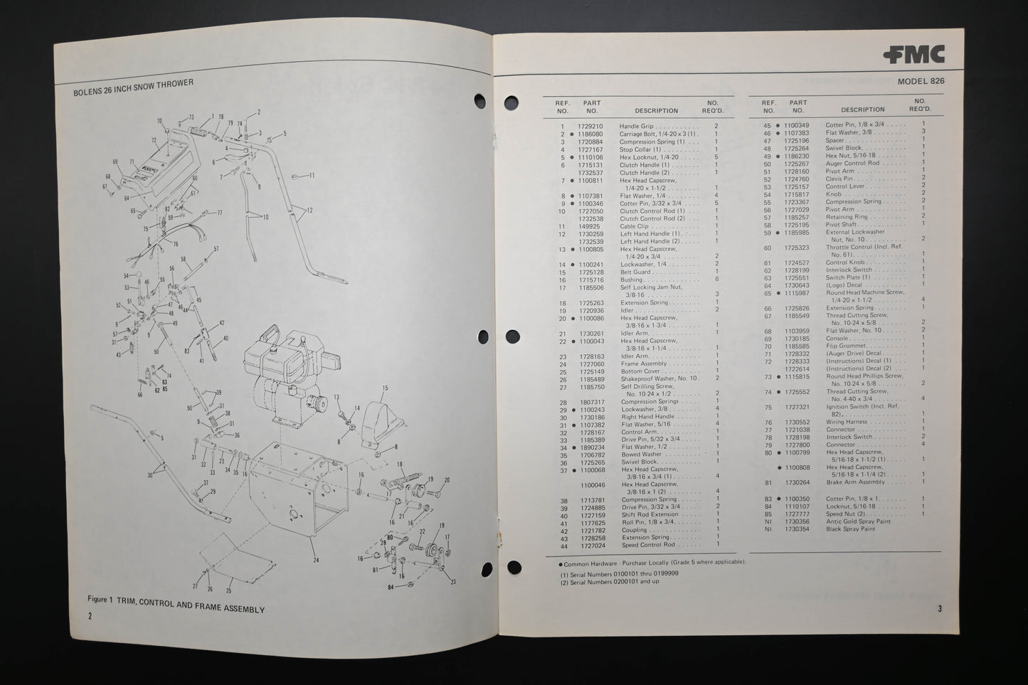 Bolens P552968 77 Snow Thrower Model 826 Parts List