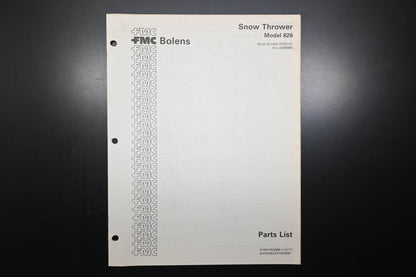 Bolens P552968-1 77 Snow Thrower Model 826 Parts List