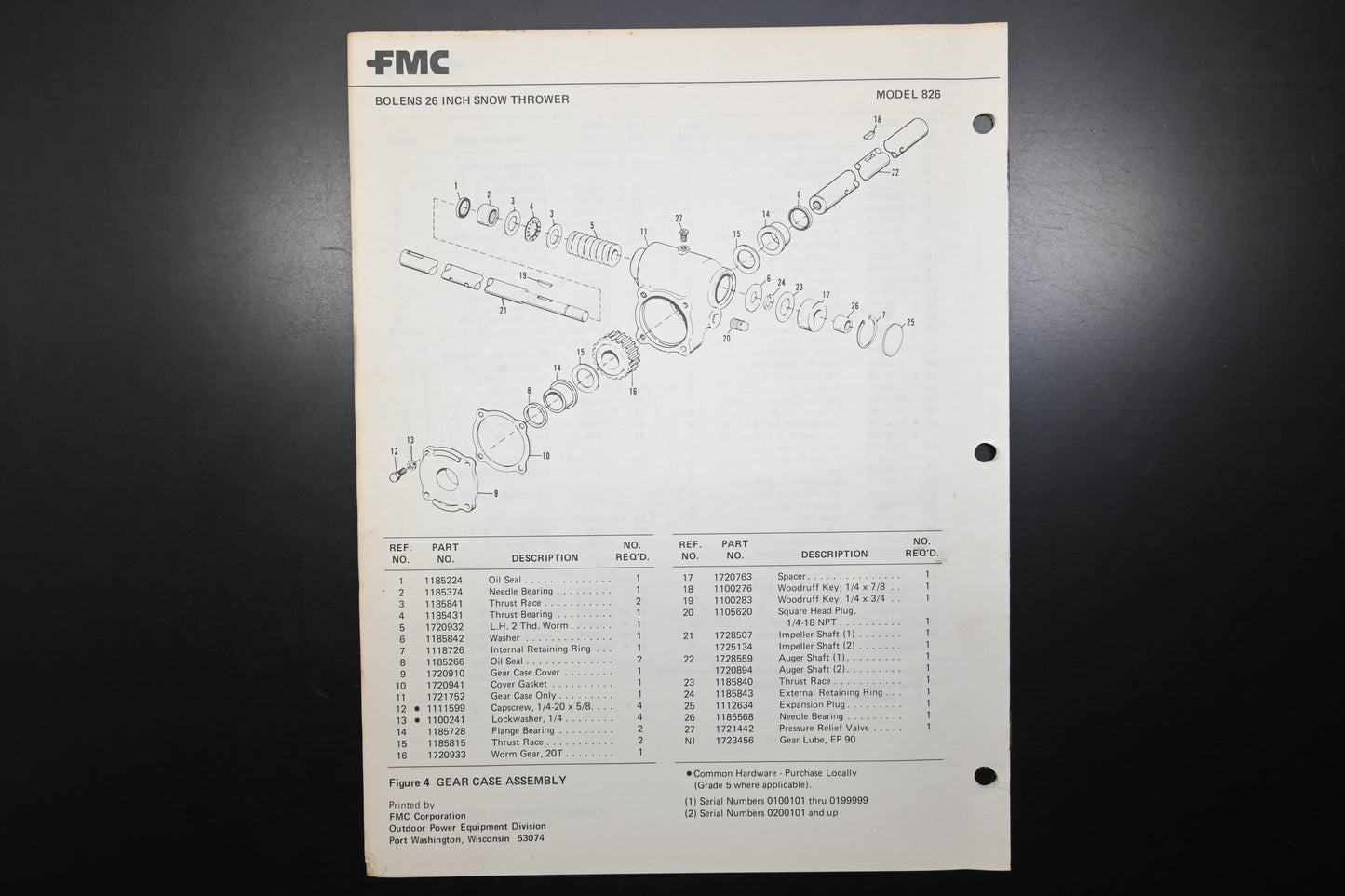 Bolens P552968-1 77 Snow Thrower Model 826 Parts List
